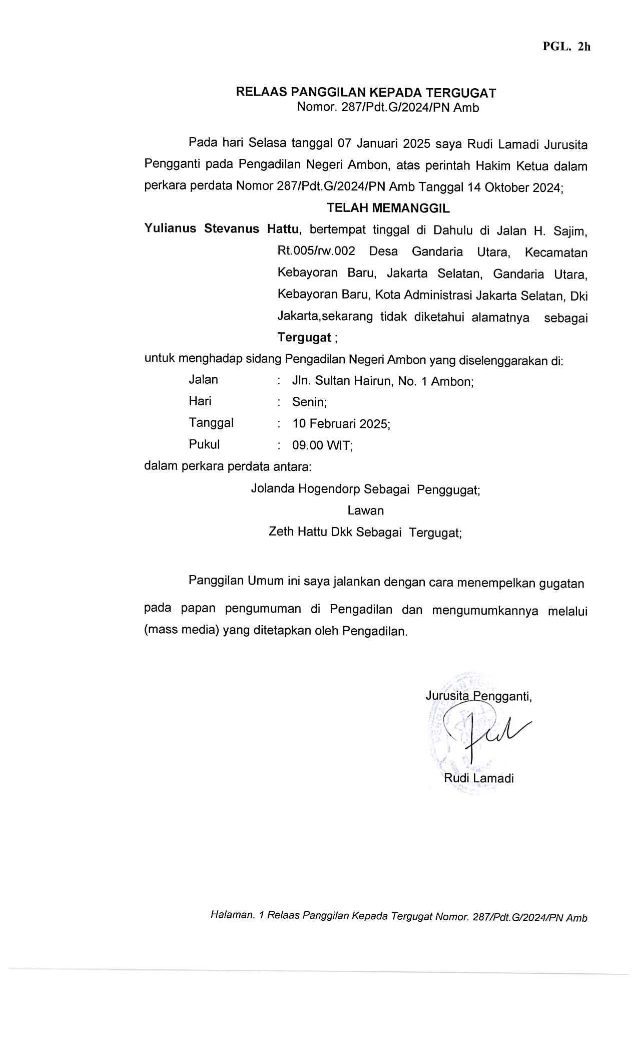 Relaas Panggilan Yulianus Stevanus Hattu